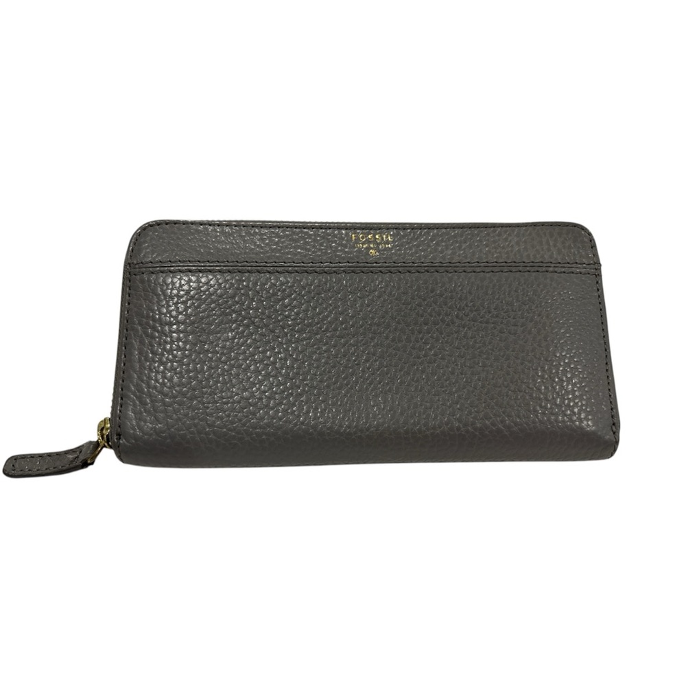 Fossil Gray Leather Zip Wallet